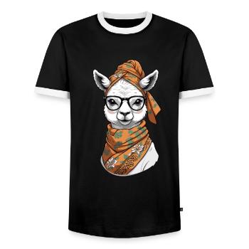 Funny Llama Alpaca Mother Design - Men's Ringer Shirt - black/white - Front - AI Model Female 172 light (172cm) & AI Model Male 178 light (178cm)