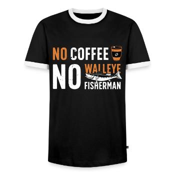Pêcheur de doré Pas de café Pas de canne à pêche Café - T-shirt contrasté Homme - noir/blanc - Devant - AI Model Female 172 light (172cm) & AI Model Male 178 light (178cm)