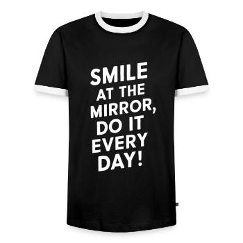 Souriez tous les jours lorsque vous vous regardez dans le miroir - T-shirt contrasté Homme - noir/blanc - Devant - AI Model Female 172 light (172cm) & AI Model Male 178 light (178cm)