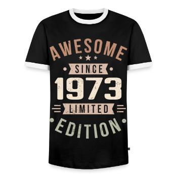 Original 1973 Vintage Vintage Birthday 1973 - Men's Ringer Shirt - black/white - Front - AI Model Female 172 light (172cm) & AI Model Male 178 light (178cm)