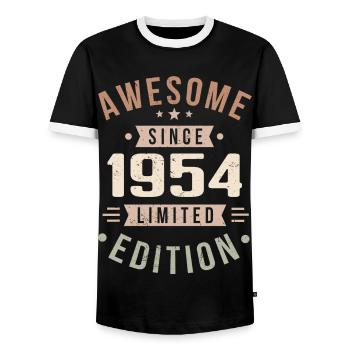 Original 1954 Vintage Vintage anniversaire 1954 - T-shirt contrasté Homme - noir/blanc - Devant - AI Model Female 172 light (172cm) & AI Model Male 178 light (178cm)