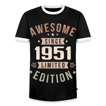 Original 1951 Vintage Vintage Birthday 1951 - Men's Ringer Shirt - black/white - Front - AI Model Female 172 light (172cm) & AI Model Male 178 light (178cm)