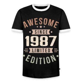 Original 1987 Vintage Vintage Birthday 1987 - Men's Ringer Shirt - black/white - Front - AI Model Female 172 light (172cm) & AI Model Male 178 light (178cm)