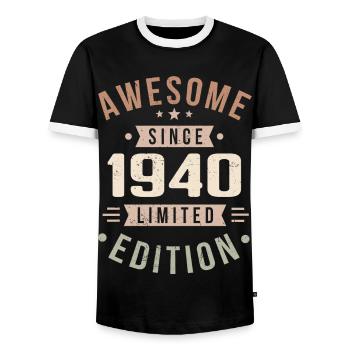 Original des années 1940 Vintage Vintage anniversaire des années 1940 - T-shirt contrasté Homme - noir/blanc - Devant - AI Model Female 172 light (172cm) & AI Model Male 178 light (178cm)