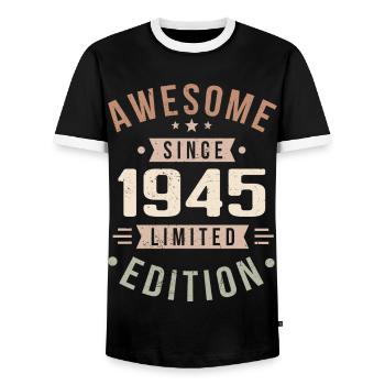Original 1945 Vintage Vintage Birthday 1945 - Men's Ringer Shirt - black/white - Front - AI Model Female 172 light (172cm) & AI Model Male 178 light (178cm)