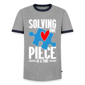 Jigsaw Puzzle Piece Puzzle Lover - Männer Kontrast-T-Shirt - Grau/Navy  - Vorne - AI Model Female 172 light (172cm) & AI Model Male 178 light (178cm)