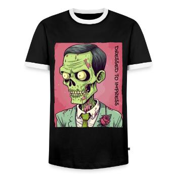 Dressed to Impress: Zombie Gentleman - Men's Ringer Shirt - black/white - Front - AI Model Female 172 light (172cm) & AI Model Male 178 light (178cm)