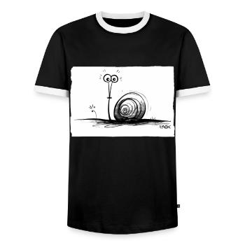 Funny Cute Pencil Snail - Men's Ringer Shirt - black/white - Front - AI Model Female 172 light (172cm) & AI Model Male 178 light (178cm)