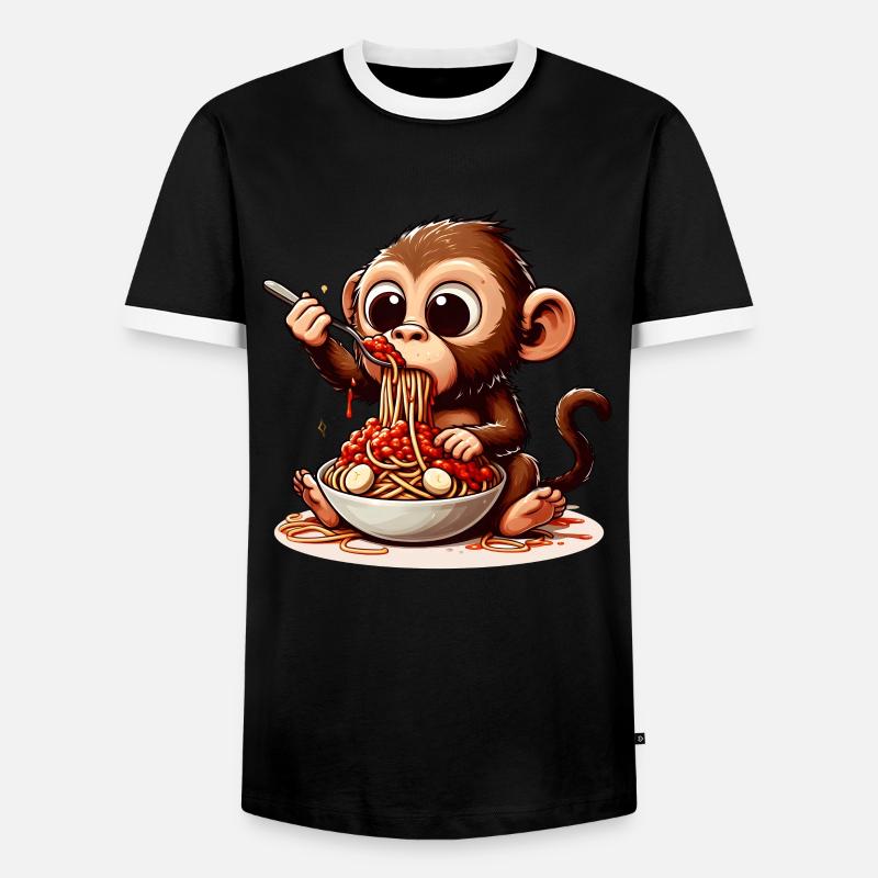Monkey enjoying spaghetti bolognese - Men's Ringer Shirt - black/white