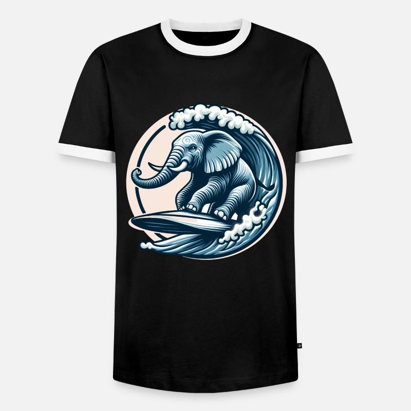 Surfender Elefant - Männer Kontrast-T-Shirt - Schwarz/Weiß