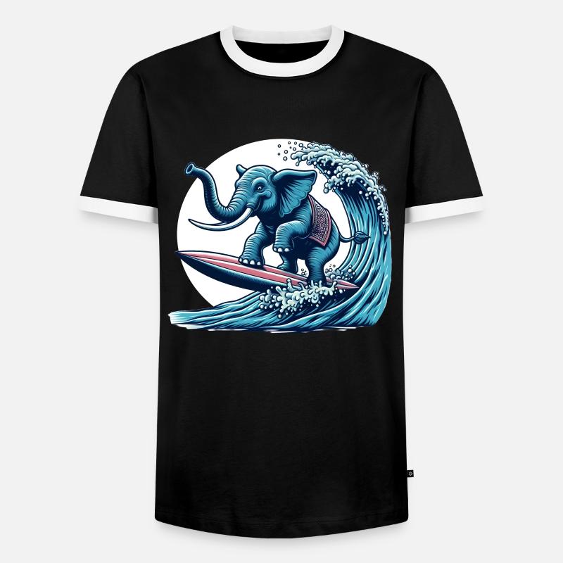 Surfender Elefant - Männer Kontrast-T-Shirt - Schwarz/Weiß