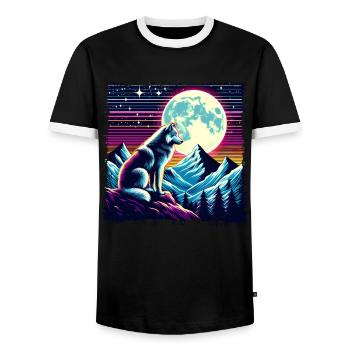 Wolfsnacht in retro style - Men's Ringer Shirt - black/white - Front - AI Model Female 172 light (172cm) & AI Model Male 178 light (178cm)