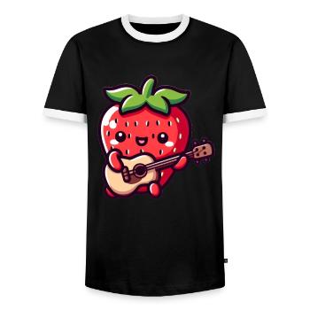 Cute strawberry with guitar - Men's Ringer Shirt - black/white - Front - AI Model Female 172 light (172cm) & AI Model Male 178 light (178cm)