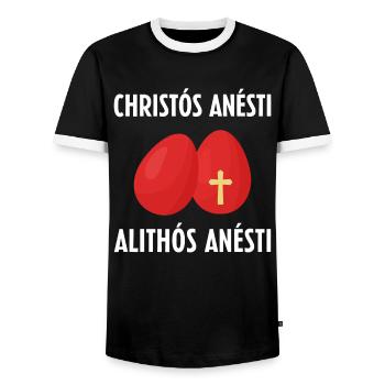 Ostern Christos Anesti Alithos Anesti - Männer Kontrast-T-Shirt - Schwarz/Weiß - Vorne - AI Model Female 172 light (172cm) & AI Model Male 178 light (178cm)