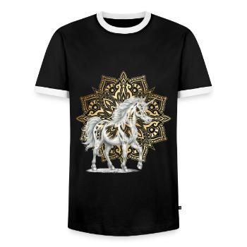 Mandala Licornes Licorne Cheval Chevaux Élégant - T-shirt contrasté Homme - noir/blanc - Devant - AI Model Female 172 light (172cm) & AI Model Male 178 light (178cm)