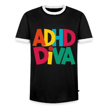 Conception d’humour et de sensibilisation au TDAH - T-shirt contrasté Homme - noir/blanc - Devant - AI Model Female 172 light (172cm) & AI Model Male 178 light (178cm)