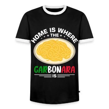 Italien Carbonara Pasta - Männer Kontrast-T-Shirt - Schwarz/Weiß - Vorne - AI Model Female 172 light (172cm) & AI Model Male 178 light (178cm)