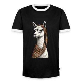 Llama Loving Mom Funny Alpaca Design - Men's Ringer Shirt - black/white - Front - AI Model Female 172 light (172cm) & AI Model Male 178 light (178cm)