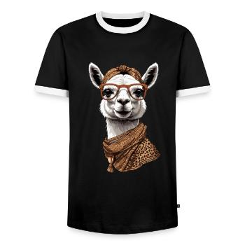 Llama Alpaca Funny Mom Design Love - Men's Ringer Shirt - black/white - Front - AI Model Female 172 light (172cm) & AI Model Male 178 light (178cm)