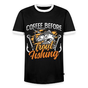 Pêcheur de truite Café Pêche à la mouche Amateur de café - T-shirt contrasté Homme - noir/blanc - Devant - AI Model Female 172 light (172cm) & AI Model Male 178 light (178cm)