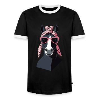 Maman Cheval Cheval Amant Mère Cheval Fille - T-shirt contrasté Homme - noir/blanc - Devant - AI Model Female 172 light (172cm) & AI Model Male 178 light (178cm)