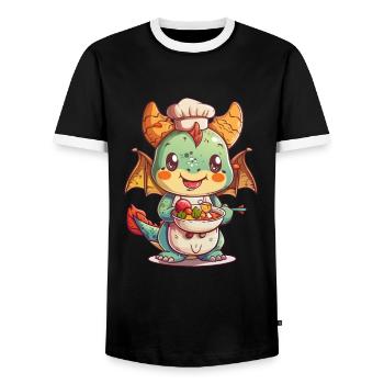 Dragon Ramen Japanese Kawaii - Men's Ringer Shirt - black/white - Front - AI Model Female 172 light (172cm) & AI Model Male 178 light (178cm)