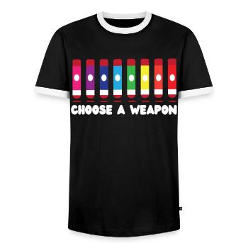 Joueur de bingo choisir une arme - T-shirt contrasté Homme - noir/blanc - Devant - AI Model Female 172 light (172cm) & AI Model Male 178 light (178cm)