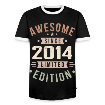Original 2014 Millésime Vintage Anniversaire 2014 - T-shirt contrasté Homme - noir/blanc - Devant - AI Model Female 172 light (172cm) & AI Model Male 178 light (178cm)