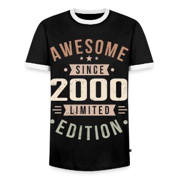 Original 2000 Vintage Vintage Birthday 2000 - Men's Ringer Shirt - black/white - Front - AI Model Female 172 light (172cm) & AI Model Male 178 light (178cm)