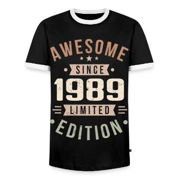 Original 1989 Vintage Vintage Birthday 1989 - Men's Ringer Shirt - black/white - Front - AI Model Female 172 light (172cm) & AI Model Male 178 light (178cm)