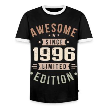 Original 1996 Vintage Vintage Birthday 1996 - Men's Ringer Shirt - black/white - Front - AI Model Female 172 light (172cm) & AI Model Male 178 light (178cm)