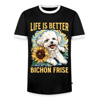 Bichon Frise Dog Breed Life is Better - Männer Kontrast-T-Shirt - Schwarz/Weiß - Vorne - AI Model Female 172 light (172cm) & AI Model Male 178 light (178cm)