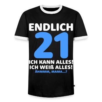 Endlich 21 Ich Kann Alles Ich Weiß Alles - Männer Kontrast-T-Shirt - Schwarz/Weiß - Vorne - AI Model Female 172 light (172cm) & AI Model Male 178 light (178cm)