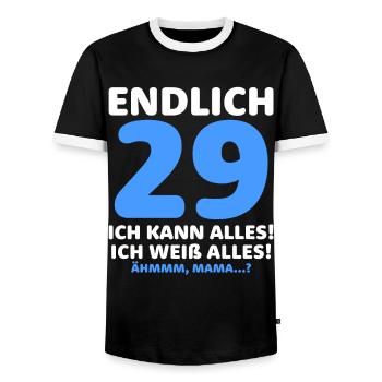 Endlich 29 Ich Kann Alles Ich Weiß Alles - Männer Kontrast-T-Shirt - Schwarz/Weiß - Vorne - AI Model Female 172 light (172cm) & AI Model Male 178 light (178cm)