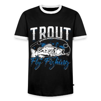 Fly Fishing Trout Fly Fishing Fish Hunting Lover - Men's Ringer Shirt - black/white - Front - AI Model Female 172 light (172cm) & AI Model Male 178 light (178cm)