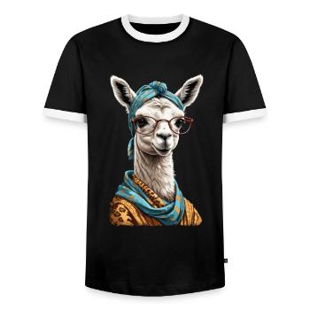 Funny Llama Alpaca Design for Moms - Men's Ringer Shirt - black/white - Front - AI Model Female 172 light (172cm) & AI Model Male 178 light (178cm)