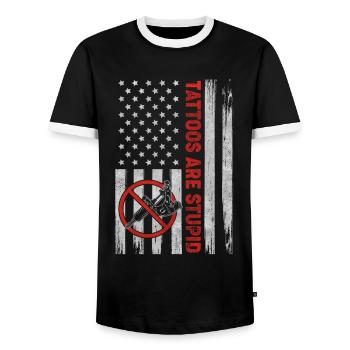 Tattoos Are Stupid Funny Anti Tattoo US Flag - Männer Kontrast-T-Shirt - Schwarz/Weiß - Vorne - AI Model Female 172 light (172cm) & AI Model Male 178 light (178cm)