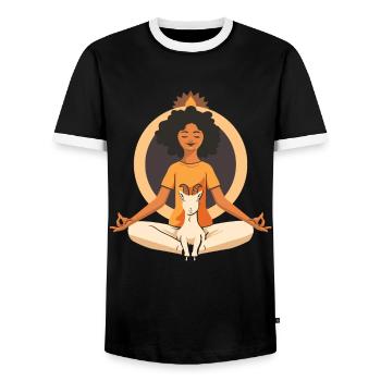 Goat yoga meditation, yoga class, yoga - Men's Ringer Shirt - black/white - Front - AI Model Female 172 light (172cm) & AI Model Male 178 light (178cm)