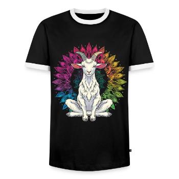 Goat yoga meditation, yoga class, yoga - Men's Ringer Shirt - black/white - Front - AI Model Female 172 light (172cm) & AI Model Male 178 light (178cm)