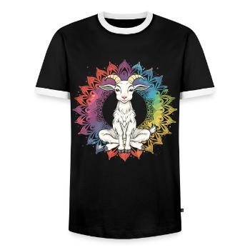 Goat yoga meditation, yoga class, yoga - Men's Ringer Shirt - black/white - Front - AI Model Female 172 light (172cm) & AI Model Male 178 light (178cm)