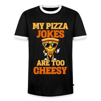 My Pizza Jokes Are Too Cheesy - Männer Kontrast-T-Shirt - Schwarz/Weiß - Vorne - AI Model Female 172 light (172cm) & AI Model Male 178 light (178cm)