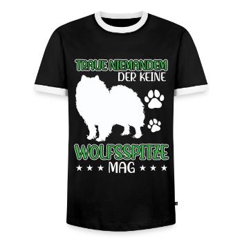 Wolfspitz ne fait pas confiance à Keeshond - T-shirt contrasté Homme - noir/blanc - Devant - AI Model Female 172 light (172cm) & AI Model Male 178 light (178cm)