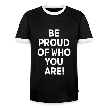 Be proud of your personality - Men's Ringer Shirt - black/white - Front - AI Model Female 172 light (172cm) & AI Model Male 178 light (178cm)