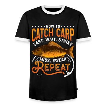 Carp Fishing How To Catch Carp Loves Sport Fishing - Men's Ringer Shirt - black/white - Front - AI Model Female 172 light (172cm) & AI Model Male 178 light (178cm)