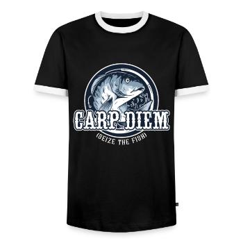 Carp Fishing Carp Diem Seize The Fishing Tackle - Men's Ringer Shirt - black/white - Front - AI Model Female 172 light (172cm) & AI Model Male 178 light (178cm)