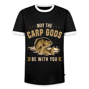 Carp Fishing May The Carp Gods Be With Fishing Rod - Men's Ringer Shirt - black/white - Front - AI Model Female 172 light (172cm) & AI Model Male 178 light (178cm)