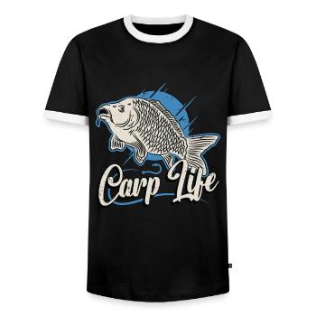 Carp Fishing Carp Life Loves Fishing Rod Fisherman - Men's Ringer Shirt - black/white - Front - AI Model Female 172 light (172cm) & AI Model Male 178 light (178cm)