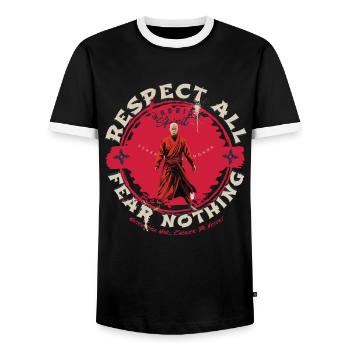 Mysteriöser Ninja-Krieger Respect All für einen - Männer Kontrast-T-Shirt - Schwarz/Weiß - Vorne - AI Model Female 172 light (172cm) & AI Model Male 178 light (178cm)
