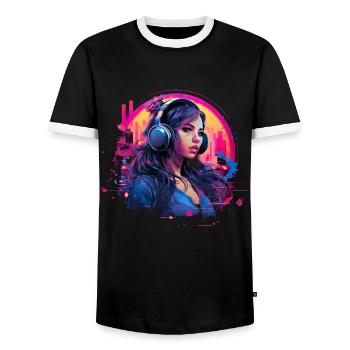 Retro DJ Party Mix für Frauen für einen DJ - Männer Kontrast-T-Shirt - Schwarz/Weiß - Vorne - AI Model Female 172 light (172cm) & AI Model Male 178 light (178cm)