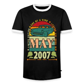 Mai 2007, Mai 2007, Mai 2007. - Männer Kontrast-T-Shirt - Schwarz/Weiß - Vorne - AI Model Female 172 light (172cm) & AI Model Male 178 light (178cm)